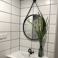 Round Hanging Wall Mirror with Adjustable Leather Strap - Black / 70cm