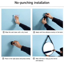 Round Hanging Wall Mirror with Adjustable Leather Strap - Black / 70cm - thumbnail 4