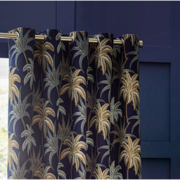 Set of 2 Galapagos Jacquard Eyelet Curtains - Navy / 117cm / 183cm - thumbnail 4