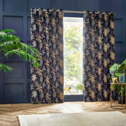 Set of 2 Galapagos Jacquard Eyelet Curtains - Navy / 117cm / 183cm - thumbnail 2