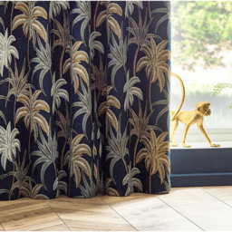 Set of 2 Galapagos Jacquard Eyelet Curtains - Navy / 117cm / 183cm - thumbnail 5
