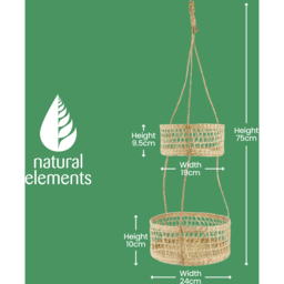 Natural Elements 2-Tier Natural Seagrass Hanging Planter - Brown - thumbnail 4