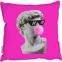 Plaster Statue,  David'S Head In Pixel Glasses Outdoor Cushion - Pink / 60cm - thumbnail 1