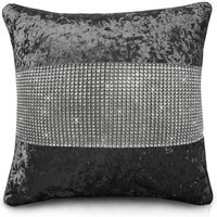 Luxury Crushed Velvet Diamonte Detail Cushion - Charcoal