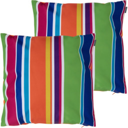 Technicolour Striped Print Outdoor Cushion (Set of 2) - Orange - thumbnail 2