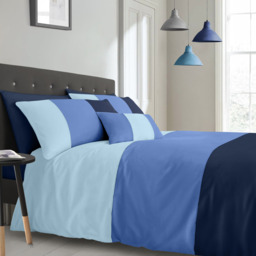 Microfibre Soft Touch Panel Duvet Cover and Pillowcase Set - Blue - thumbnail 3