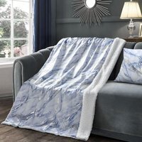 Luxury Foil printed Sherpa Backed Marble Throw Blanket - Blue / 100x150 - thumbnail 1