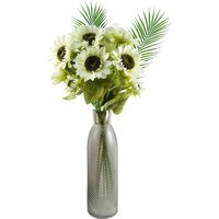 White Artificial Sunflower Arrangement Glass Vase - 100cm White Sunflowers Glass Vase