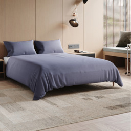 Queen Size Duvet Cover and Flat Sheet Set with 2 Pillowcases - Silver-Grey - thumbnail 2