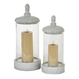Sona Large Hurricane Lantern with Lid Elegant Candle Display - White - thumbnail 3