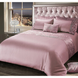 Luxury Crushed Velvet Diamante Starburst Duvet Cover and Pillowcase Set - Pink / Single - thumbnail 2