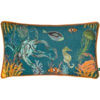 Abyss Sea Creatures Chenille Cushion - Ocean / Feather