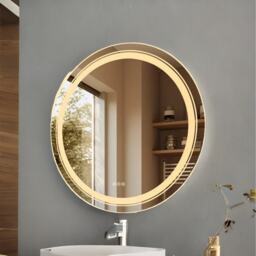 LED Illuminated Dimmable Round Wall Mirror with Anti-Fog And Demister - Clear - thumbnail 2