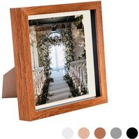 "3D Box Photo Frame - 8 x 8"" with 6 x 6"" Mount - Dark Wood/Ivory"