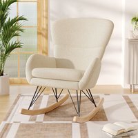 Livingandhome Sherpa Fleece Rocking Chair with Cushion - Beige