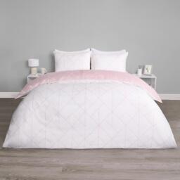 Geo Reversible Print Duvet Set - Blush Pink / Single - thumbnail 3