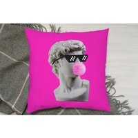 Plaster Statue,  David'S Head In Pixel Glasses Cushion - Pink / 60 - image 1