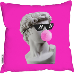 Plaster Statue,  David'S Head In Pixel Glasses Cushion - Pink / 60 - thumbnail 2