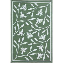 Homescapes Outdoor Rug Waterproof Reversible, 182 x 122 cm, Green Floral Bee - Green - thumbnail 2
