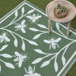 Homescapes Outdoor Rug Waterproof Reversible, 182 x 122 cm, Green Floral Bee - Green - thumbnail 3