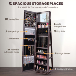 Rotating Mirrored Jewelry Cabinet - Brown - thumbnail 3