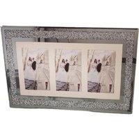 3 Multi Aperture Picture Photo Frame Horizontally Crushed Jewel - Silver - image 1