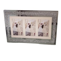 3 Multi Aperture Picture Photo Frame Horizontally Crushed Jewel - Silver - thumbnail 2