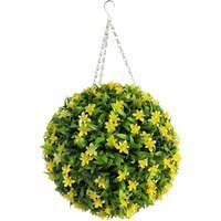 Best Artificial 38cm Yellow Lily Hanging Basket Flower Topiary Ball - Yellow - thumbnail 1