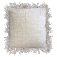 Premium Linen Cushion Cover with Fringe Rustic Elegant Decor - White - thumbnail 1