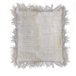 Premium Linen Cushion Cover with Fringe Rustic Elegant Decor - White - thumbnail 3