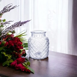 Glass Diamond Pattern Vase H16 cm - Clear - thumbnail 3