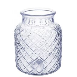 Glass Diamond Pattern Vase H16 cm - Clear - thumbnail 2