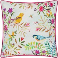 Daisy Hill Willow Birds Printed Cushion - Multicolour/Pink / Polyester - thumbnail 1