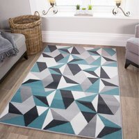 Duck Egg Blue Grey Diamond Geometric Living Room Rug - Duck Egg / 330 x 240cm