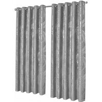 Leaf Sparkle Blackout Curtains - Silver / 167cm / 137cm