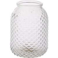 Diamond Pattern Glass Jar Vase H12 cm - Clear