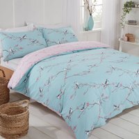 Dreamscene Blossom Bird Duvet Cover with Pillowcases - Blue / Double - image 1