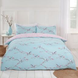 Dreamscene Blossom Bird Duvet Cover with Pillowcases - Blue / Double - thumbnail 5