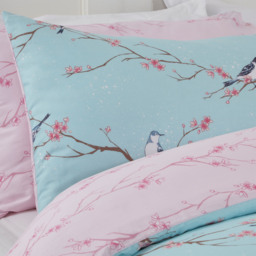 Dreamscene Blossom Bird Duvet Cover with Pillowcases - Blue / Double - thumbnail 2