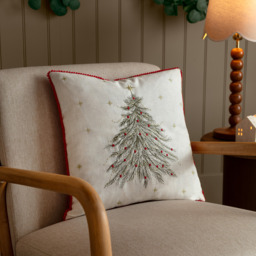 Twinkling Tree Embroidered Cushion - Natural / Polyester - thumbnail 4