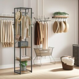 Industrial Coat Stand With 3 Shelves And 8 Hooks - Brown - thumbnail 2