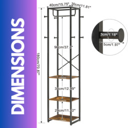 Industrial Coat Stand With 3 Shelves And 8 Hooks - Brown - thumbnail 3