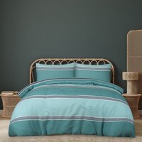 Printed Reversible Polycotton Banded Stripe Duvet Cover and Pillowcase - Teal / Single