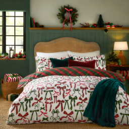 Nathalie Festive Bows Printed Duvet Cover Set Super King - Berry/Pine - thumbnail 3
