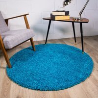 Soft Value Teal Blue Shaggy Area Rug - Teal Blue / 135 x 135cm - thumbnail 1