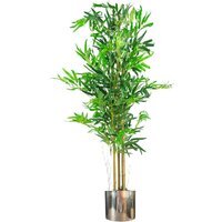 Natural Look Artificial Bamboo Plants Trees Silver Metal Planter - Natural Brown Silver Planter