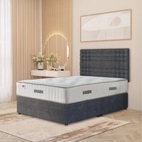 "Saville Plush Velvet Divan Bed Set with 32"" Headboard  Orthopaedic Mattress - Charcoal / 65kg / 153cm"