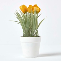 Homescapes Yellow Artificial Tulips in White Decorative Pot, 22 cm Tall - Yellow - thumbnail 2