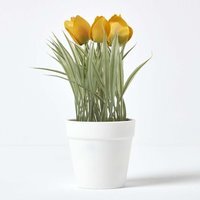 Homescapes Yellow Artificial Tulips in White Decorative Pot, 22 cm Tall - Yellow - thumbnail 1