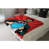Strong Businessman In Glasses In Comic Style. Success Concept Blanket - Red - image 1